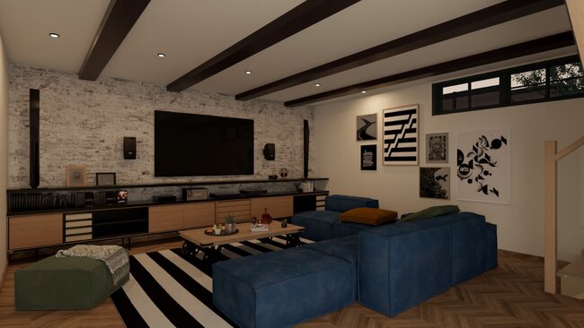 3D render of a basement designed with Cedreo