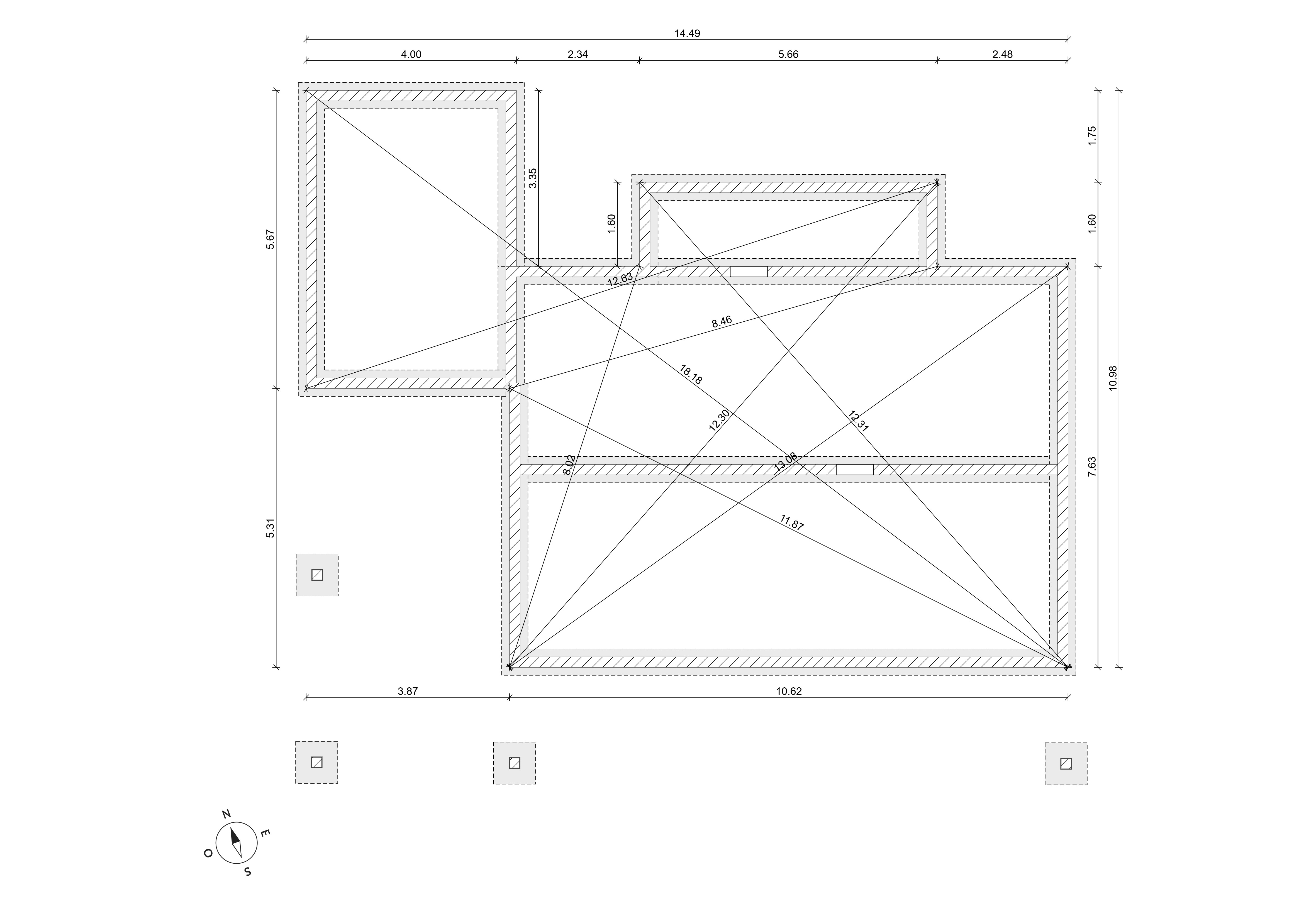 Plan de fondations avec cotes diagonales par Cedreo