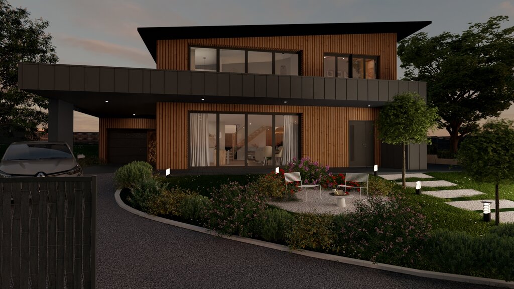 render 3D de una casa de nueva construccion creado con Cedreo