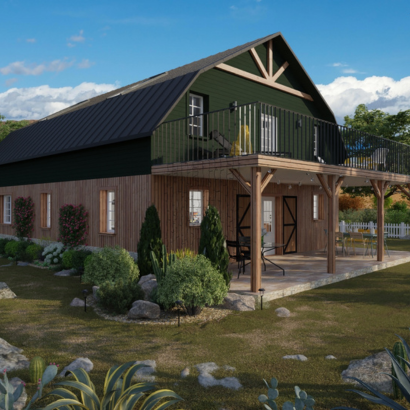 3D render of a barndominium house generated with Cedreo