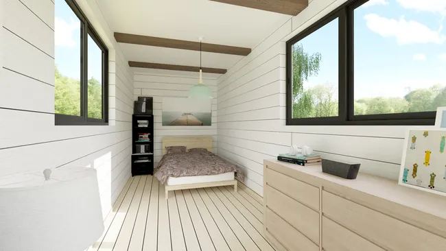 3D render of a tiny house bedroom by Cedreo
