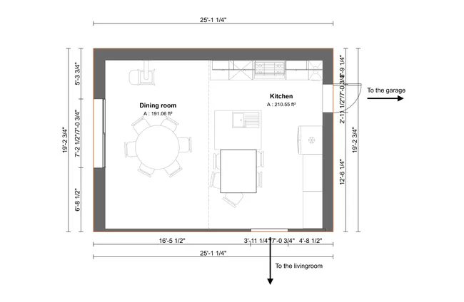 Kitchen addition 2d floor plan by Cedreo contractor software