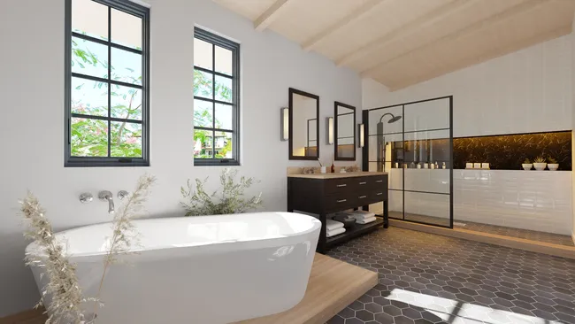 3d render of a spa-like bathroom by Cedreo software for contractors