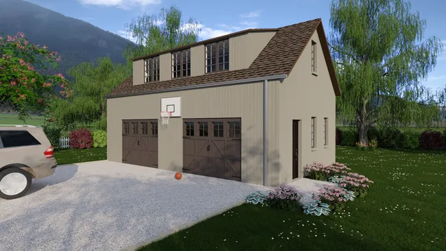 3D render of a detached garage designed by Cedreo