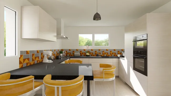G-shaped kitchen designed with Cedreo