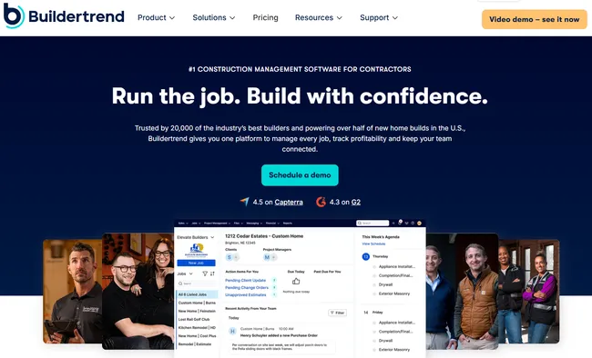 screenshot home page buildertrend