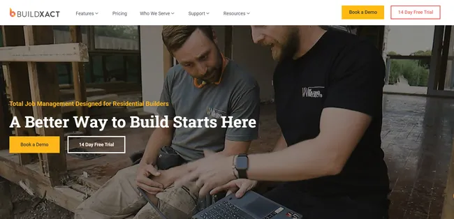 screenshot home page Buildxact