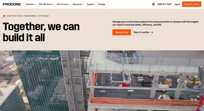 screenshot home page procore