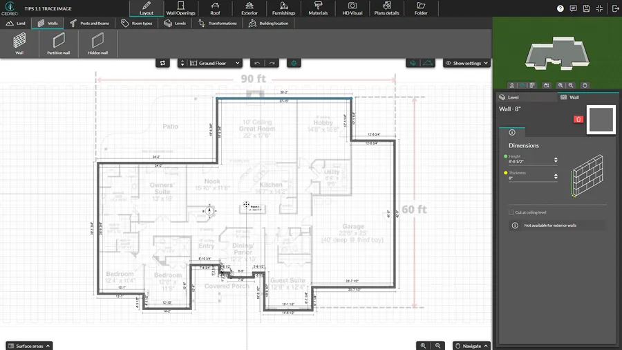 cedreo interface draw exterior walls