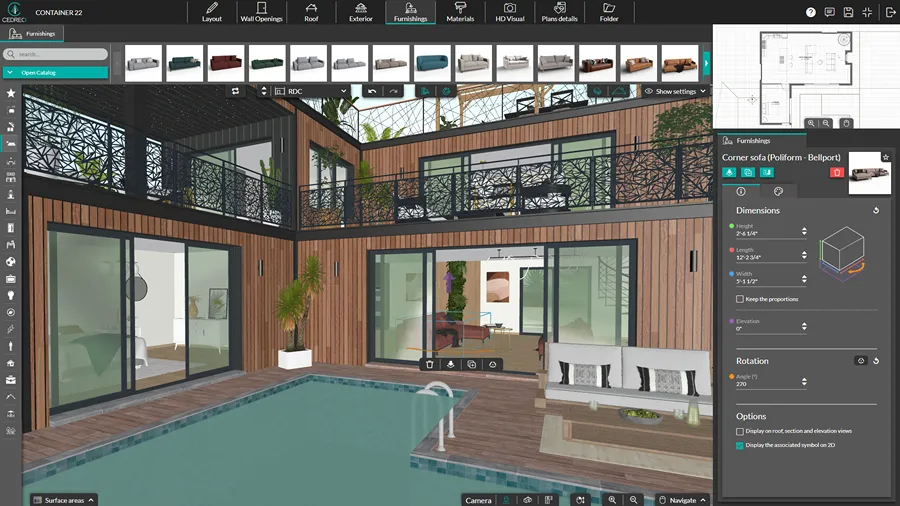 screenshot cedreo software furnish container