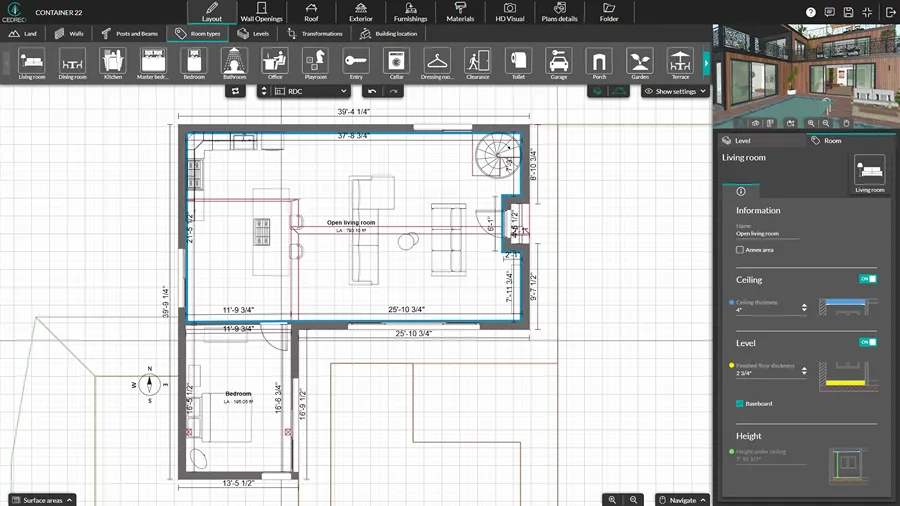 screenshot cedreo software draw container layout