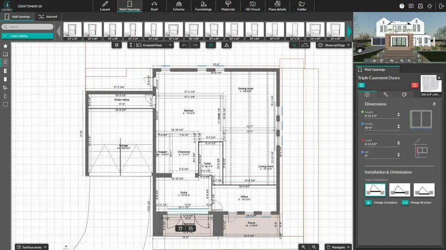 Cedreo software screenshot of the openings step