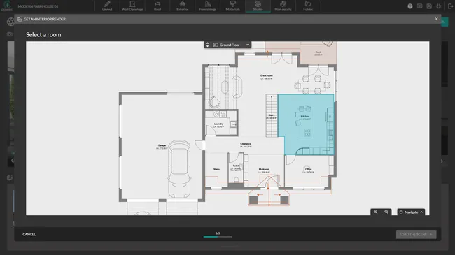 screenshot cedreo software studio interior render