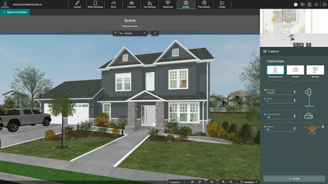 screenshot cedreo software studio exterior render with manual mode
