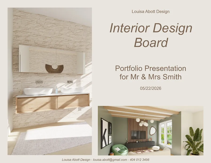 Interior design board cover page example by Cedreo