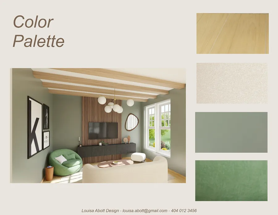 Interior design board color palette example by Cedreo