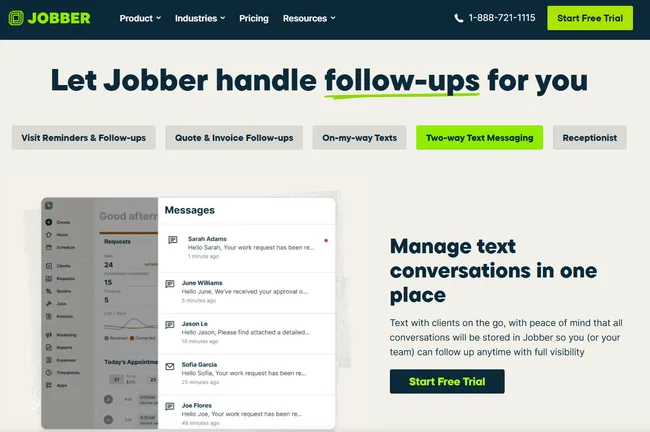 screenshot Jobber home page