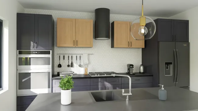 Representación en 3D de una cocina sostenible diseñada con Cedreo.