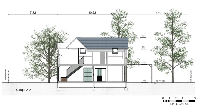 Plan de coupe d'une maison individuelle réaliser avec le logiciel Cedero