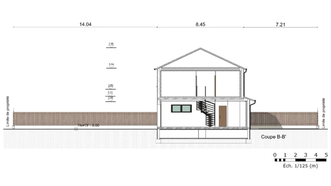 Plan de coupe dune maison individuelle avec clôtures réalisé avec Cedreo