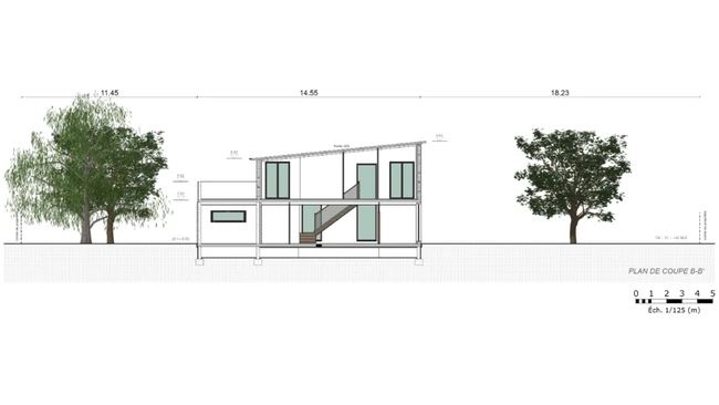 Plan de coupe annoté d'une maison contemporaine réalisé avec le logiciel Cedreo