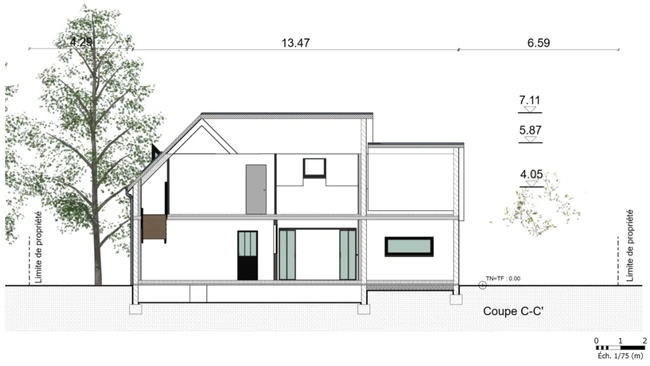 Plan de coupe d'une maison individuelle réaliser avec le logiciel Cedero