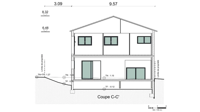 Plan de coupe maison mitoyenne réaliser avec Cedreo