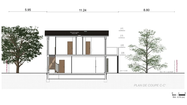 Plan de coupe maison individuelle réalisé avec le logiciel Cedreo