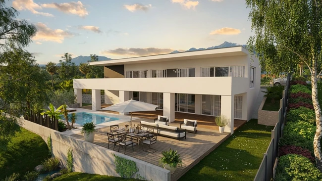 Rendu 3D d'une villa moderne réaliser avec les effets de Cedreo