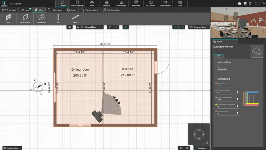 screenshot kitchen layout with Cedreo