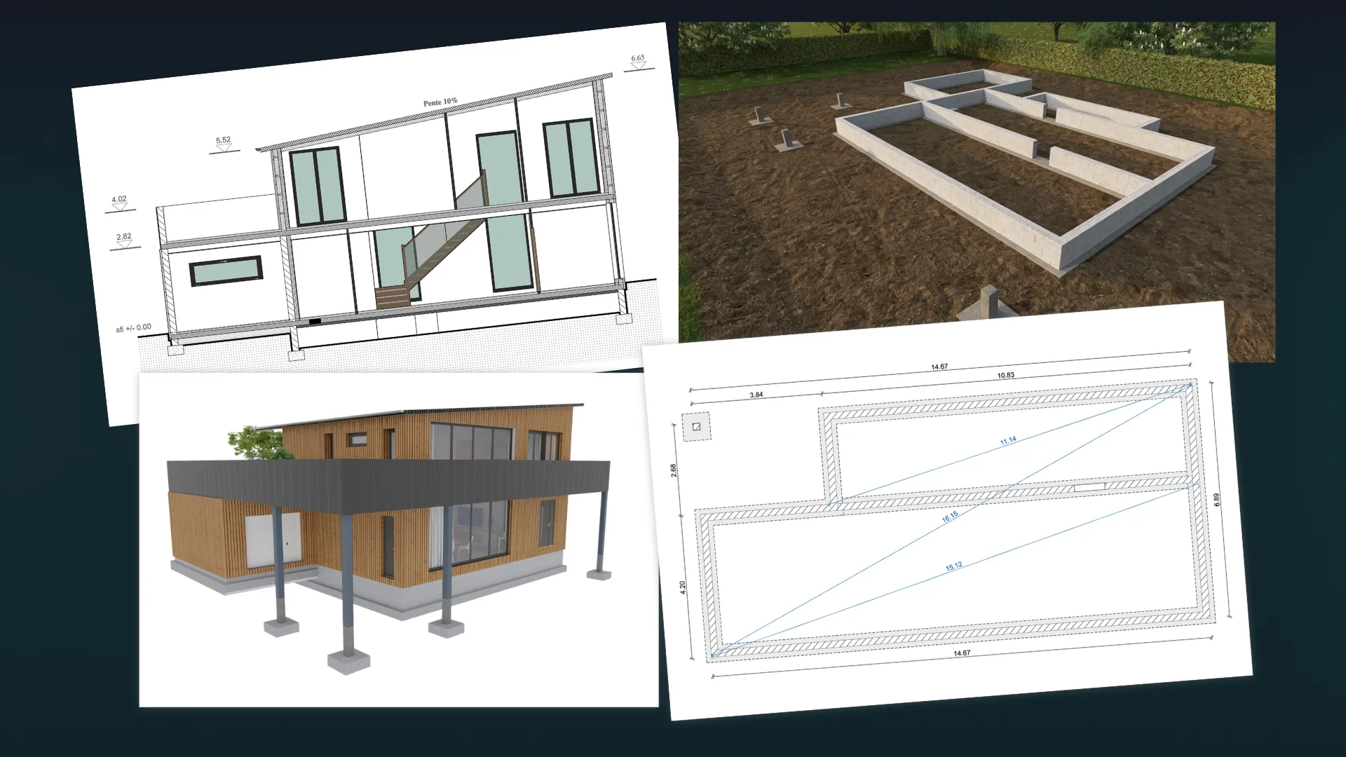 illustrations de fondations de construction par des plans et rendu 3D par Cedreo
