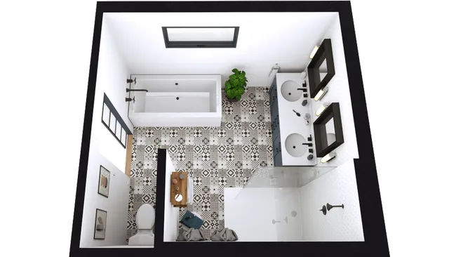 Plan 3D d'une salle de bain rénové réalisé avec Cedreo